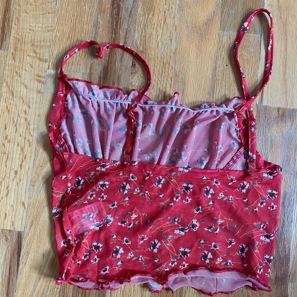 Red Mesh Floral Crop Top Size 4 - Picture 2 of 2